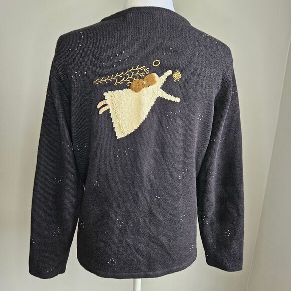 Vintage Carrol Reed Angel Cardigan Women's Medium Art To Wear Eclectic Holiday - Picture 5 of 11